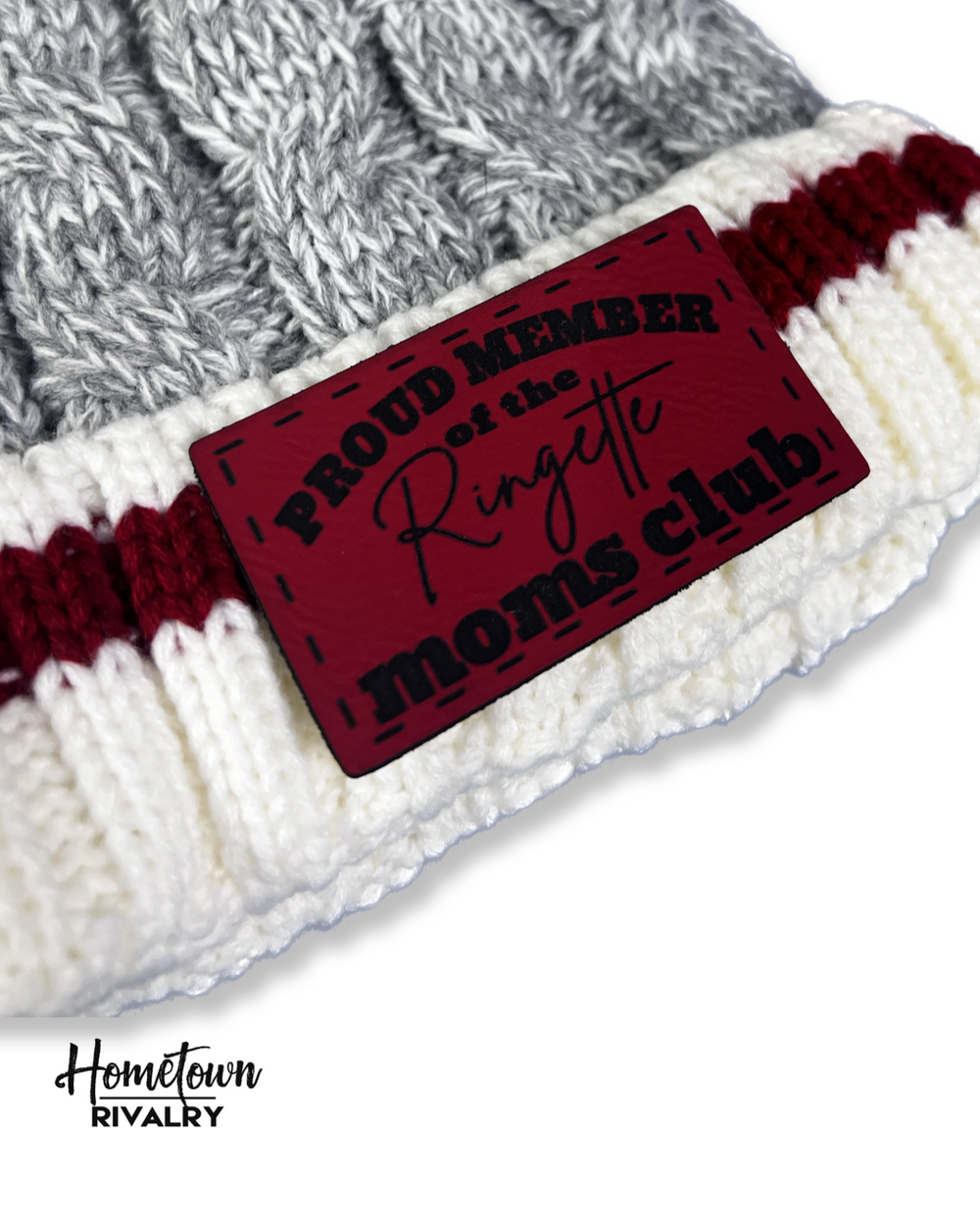 Ringette Moms Club Patch Toque-Light grey and red