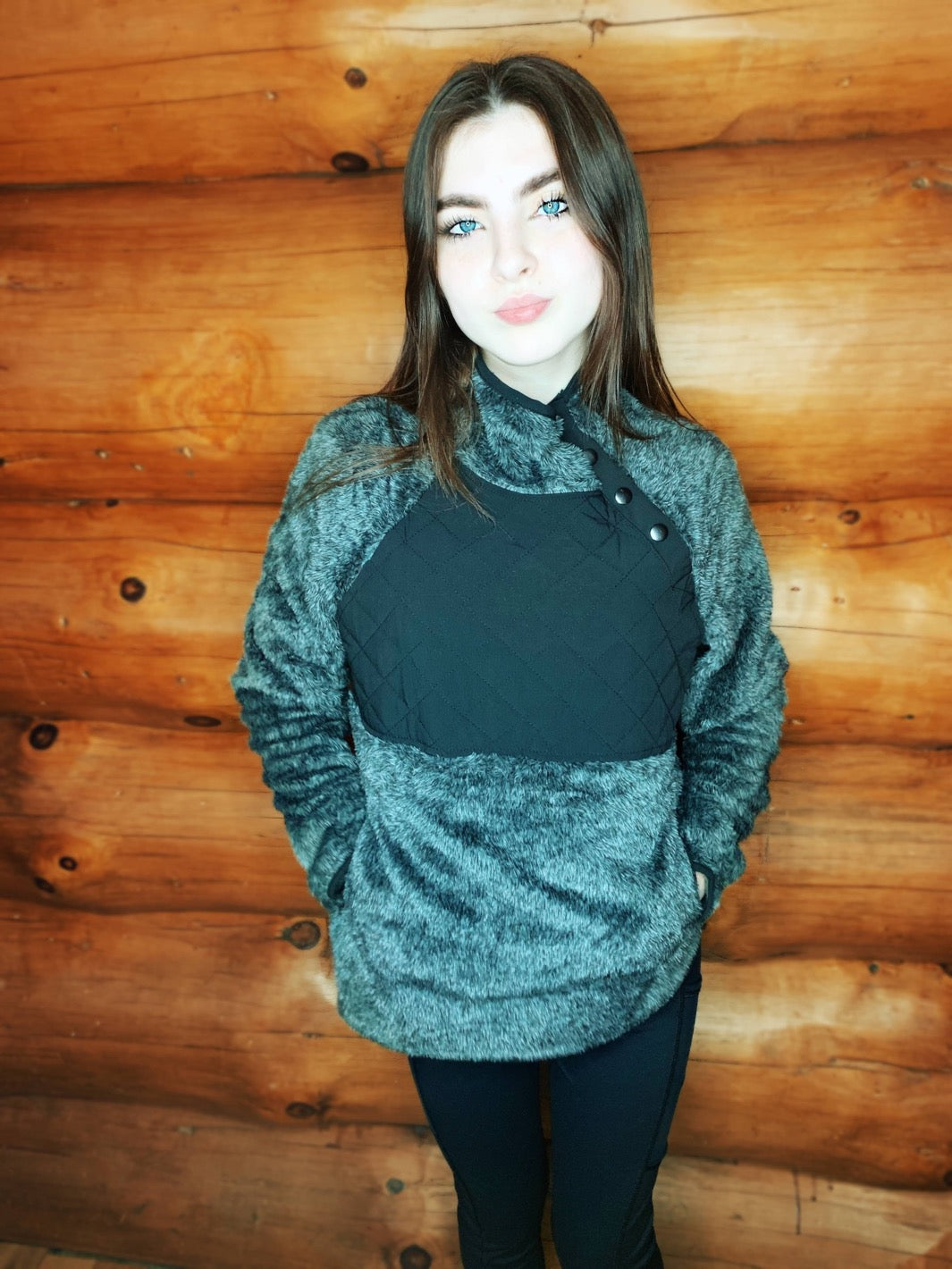Quilted Sherpa Pullover- Ladies